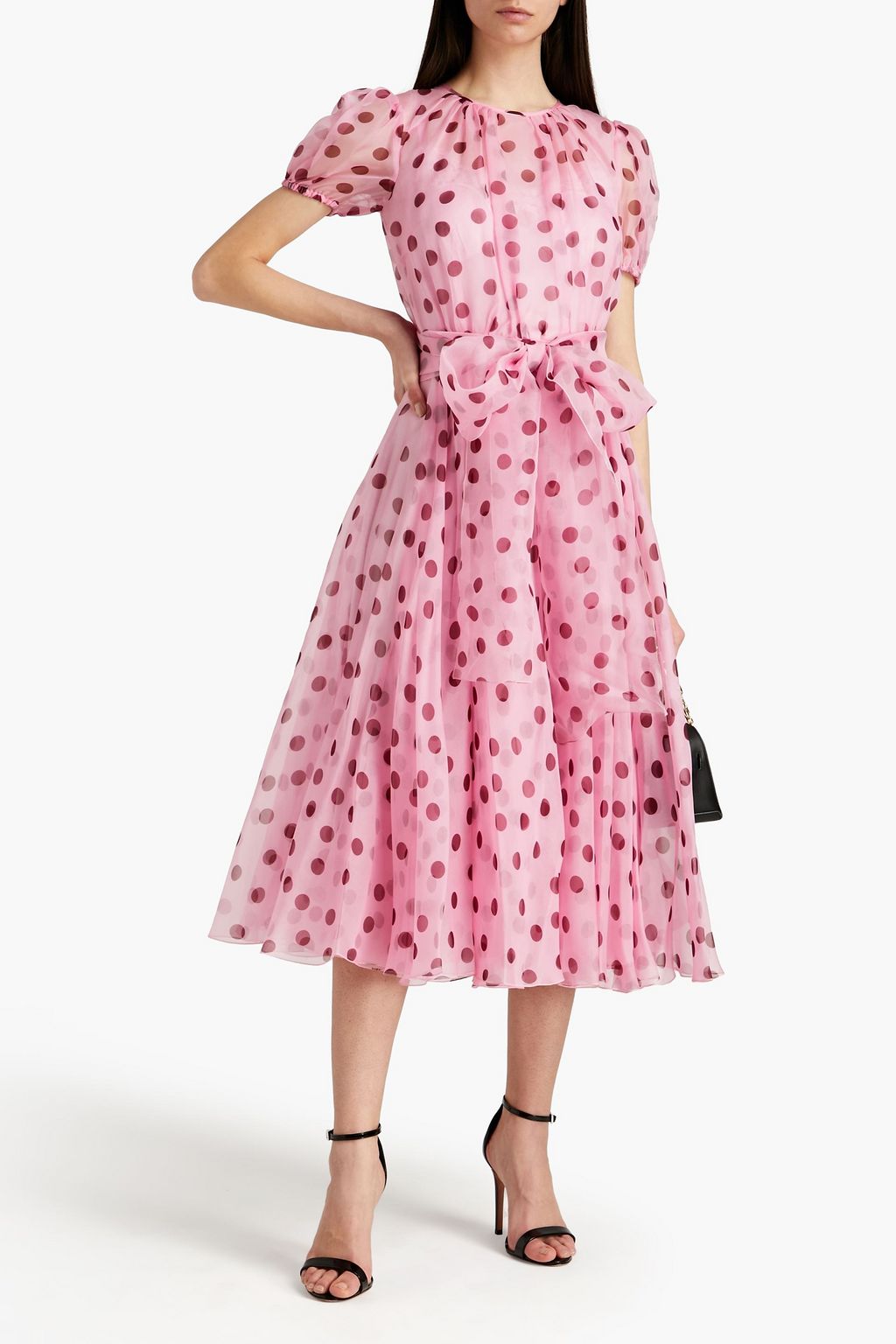 DOLCE&GABBANA Tie-front polka-dot silk-organza midi dress