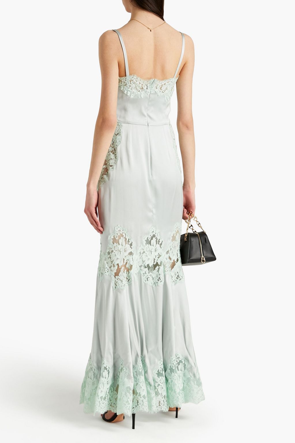 DOLCE&GABBANA Lace-paneled silk-blend satin maxi dress