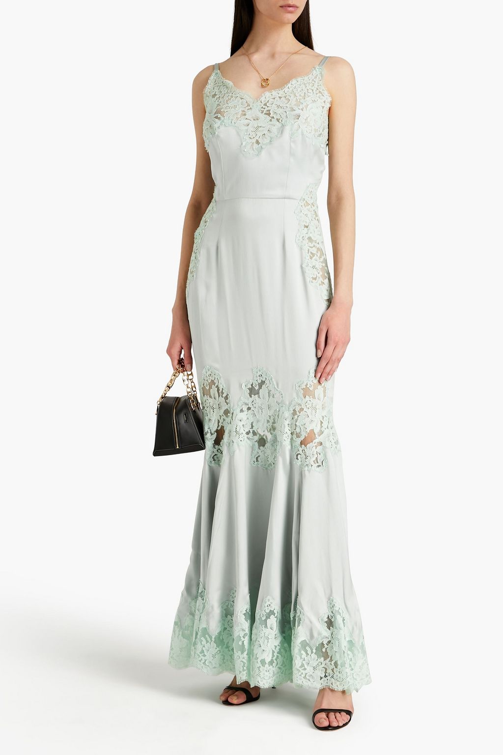 DOLCE&GABBANA Lace-paneled silk-blend satin maxi dress