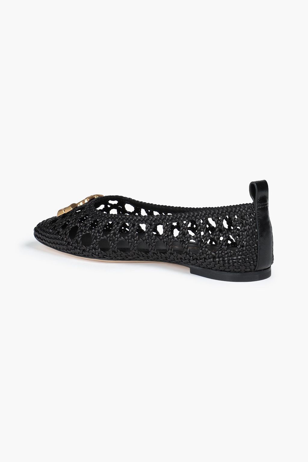 TORY BURCH Eleanor embellished woven leather ballet flats