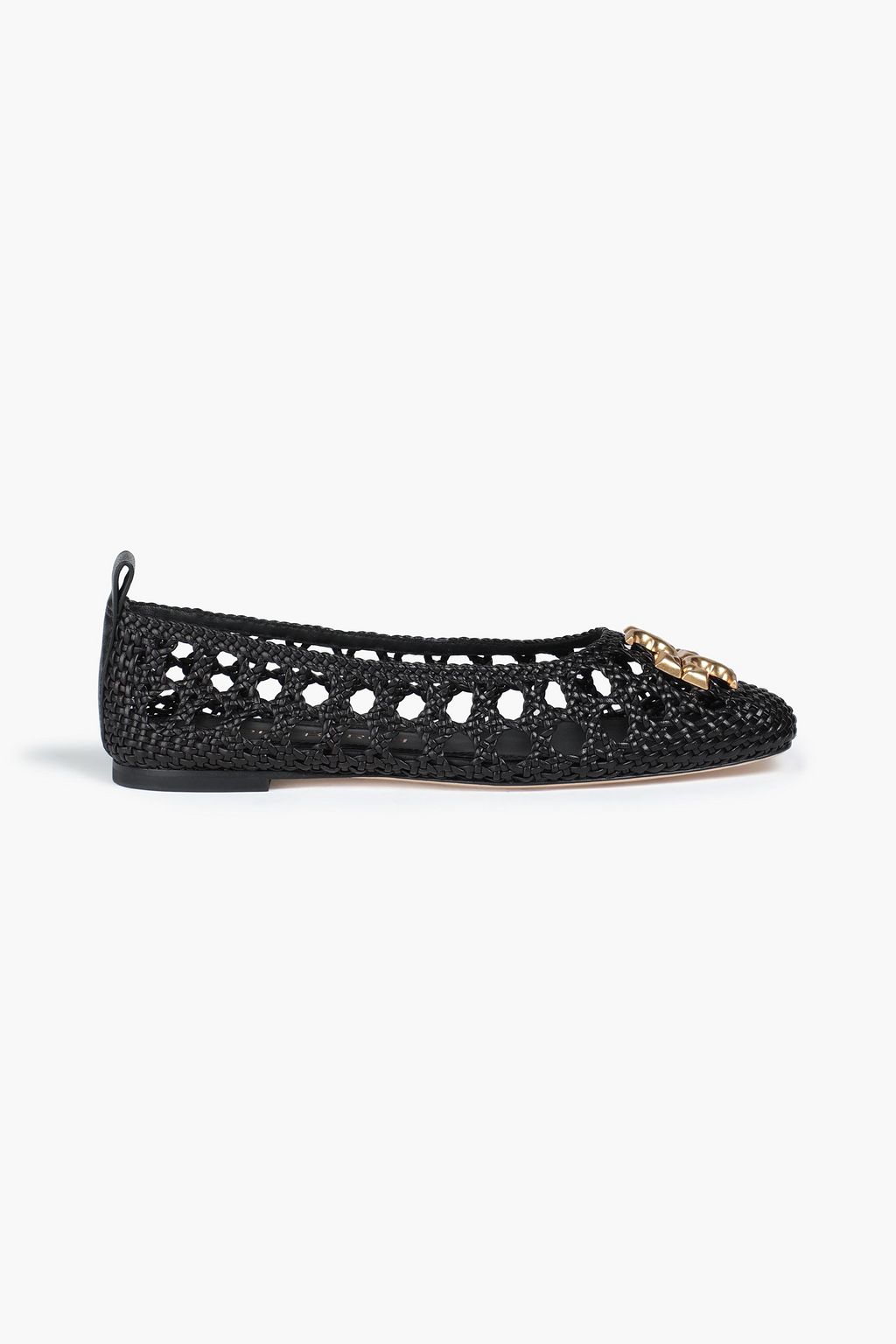 Black Eleanor embellished woven leather ballet flats | TORY BURCH | THE  OUTNET