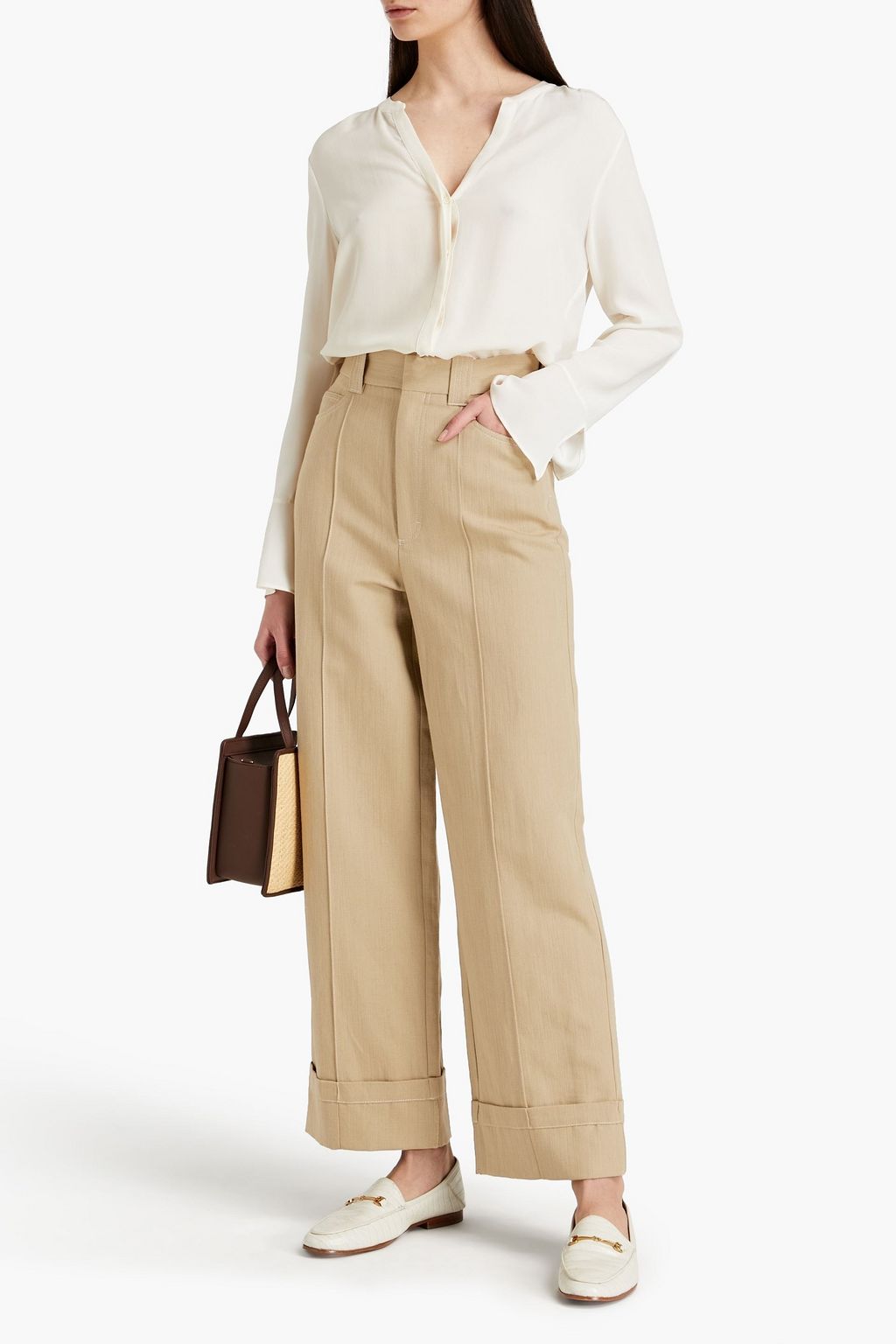 SANDRO Junior cotton and linen-blend wide-leg pants