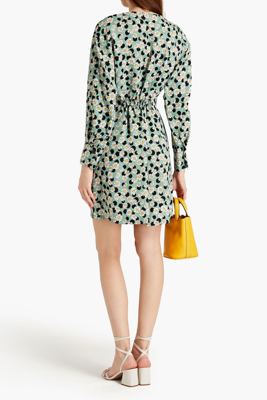 SANDRO Ruched printed linen-blend mini dress
