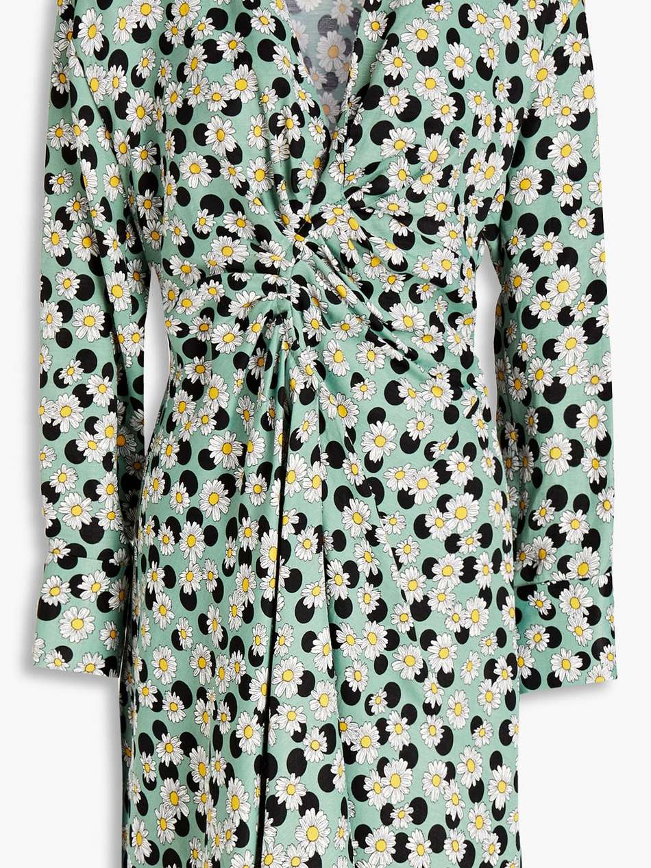 ruched printed linen-blend mini dress