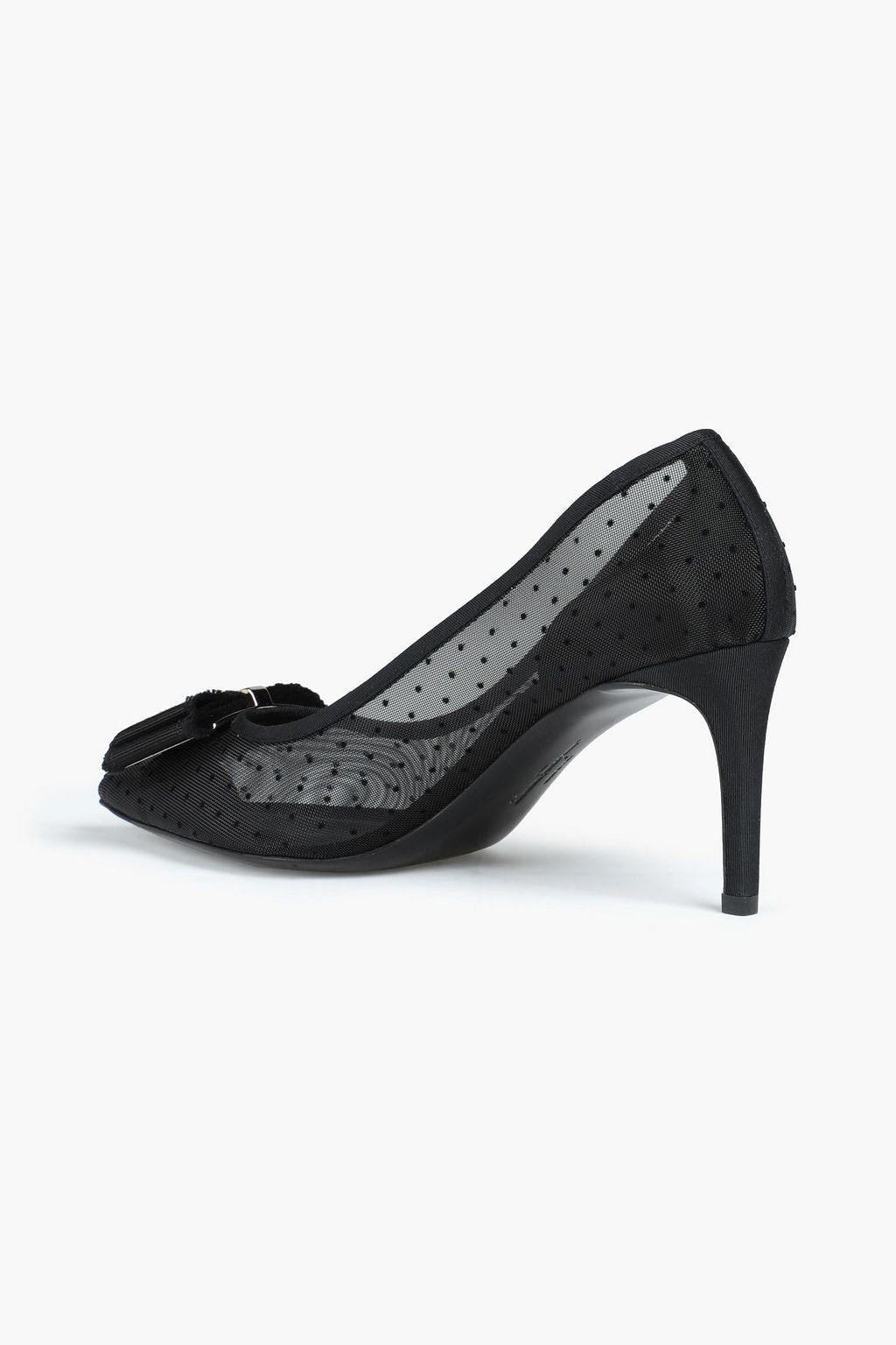 FERRAGAMO Bow-embellished flocked mesh pumps