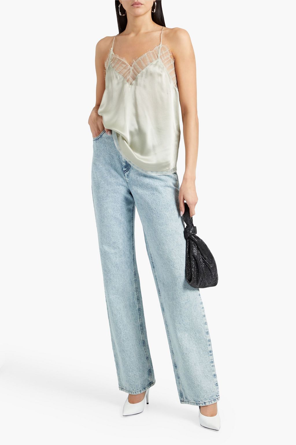 IRO Berwyn lace-trimmed silk-charmeuse camisole