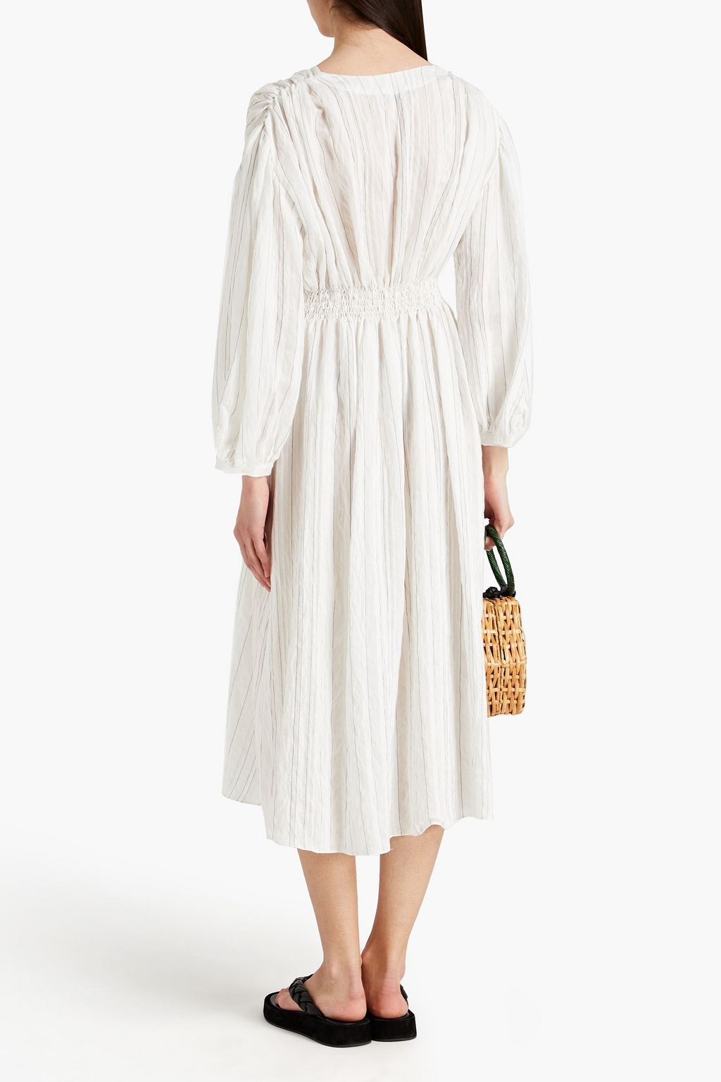 SANDRO Pintucked striped mousseline midi dress