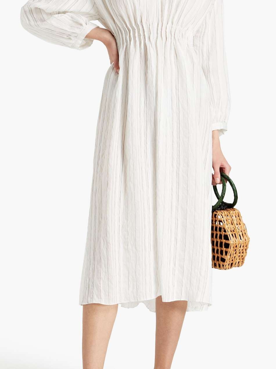 pintucked striped mousseline midi dress