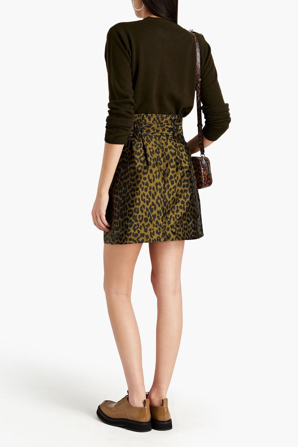 GANNI Belted leopard-jacquard mini wrap skirt