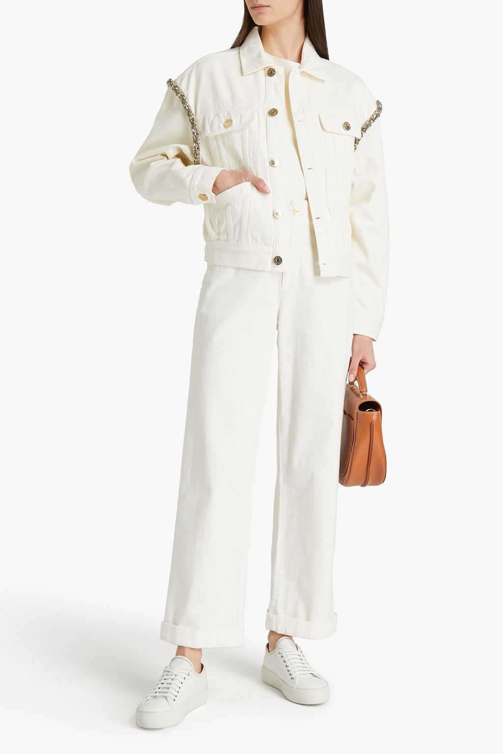 Ecru Paloma crystal-embellished denim 
