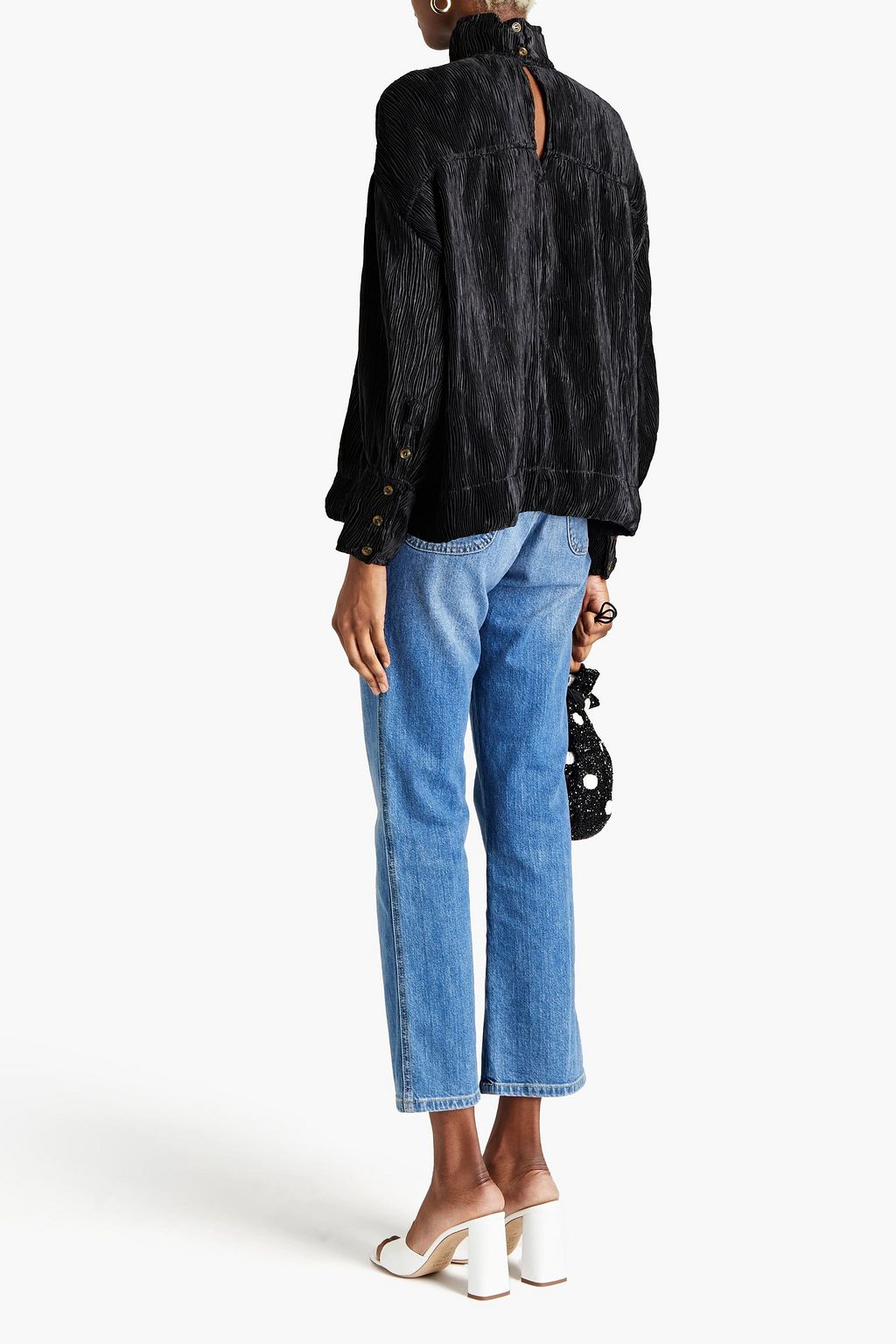 GANNI Plissé-satin blouse