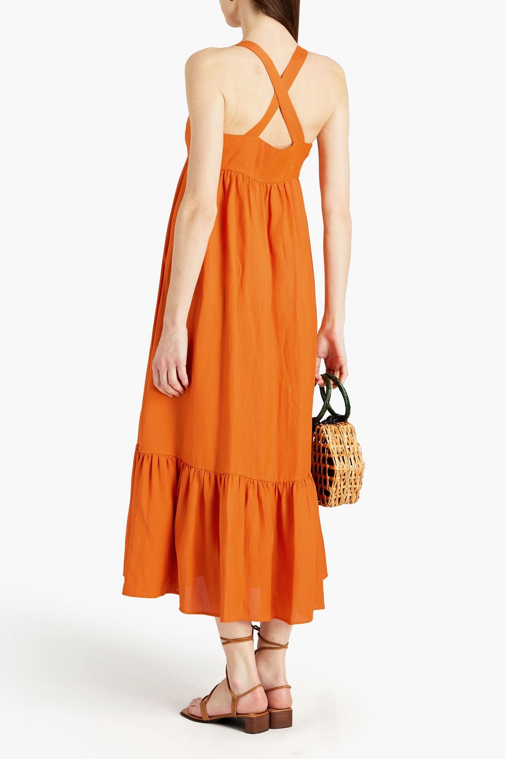 SANDRO Gathered shantung midi dress