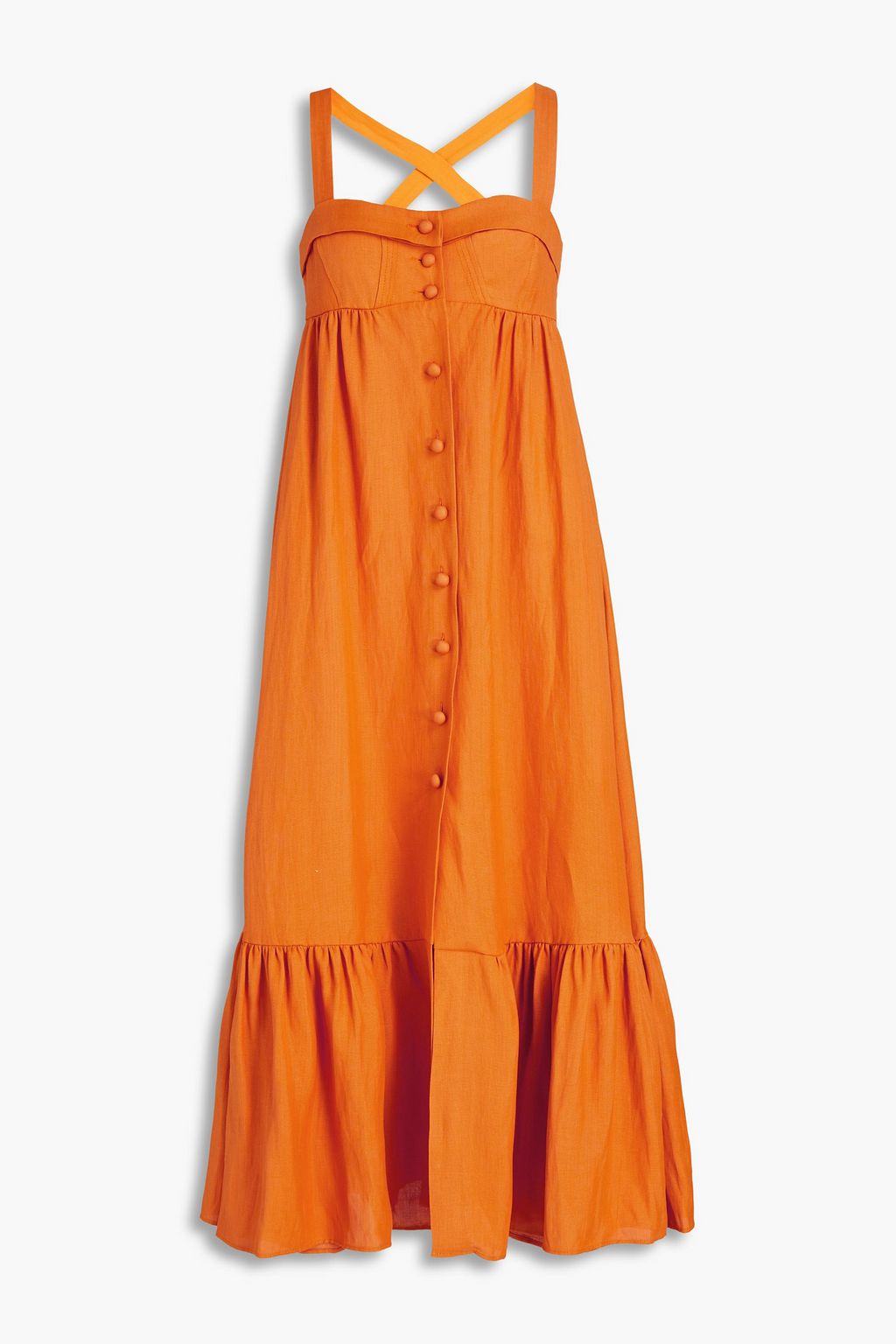 SANDRO Tulipe gathered shantung midi dress | THE OUTNET