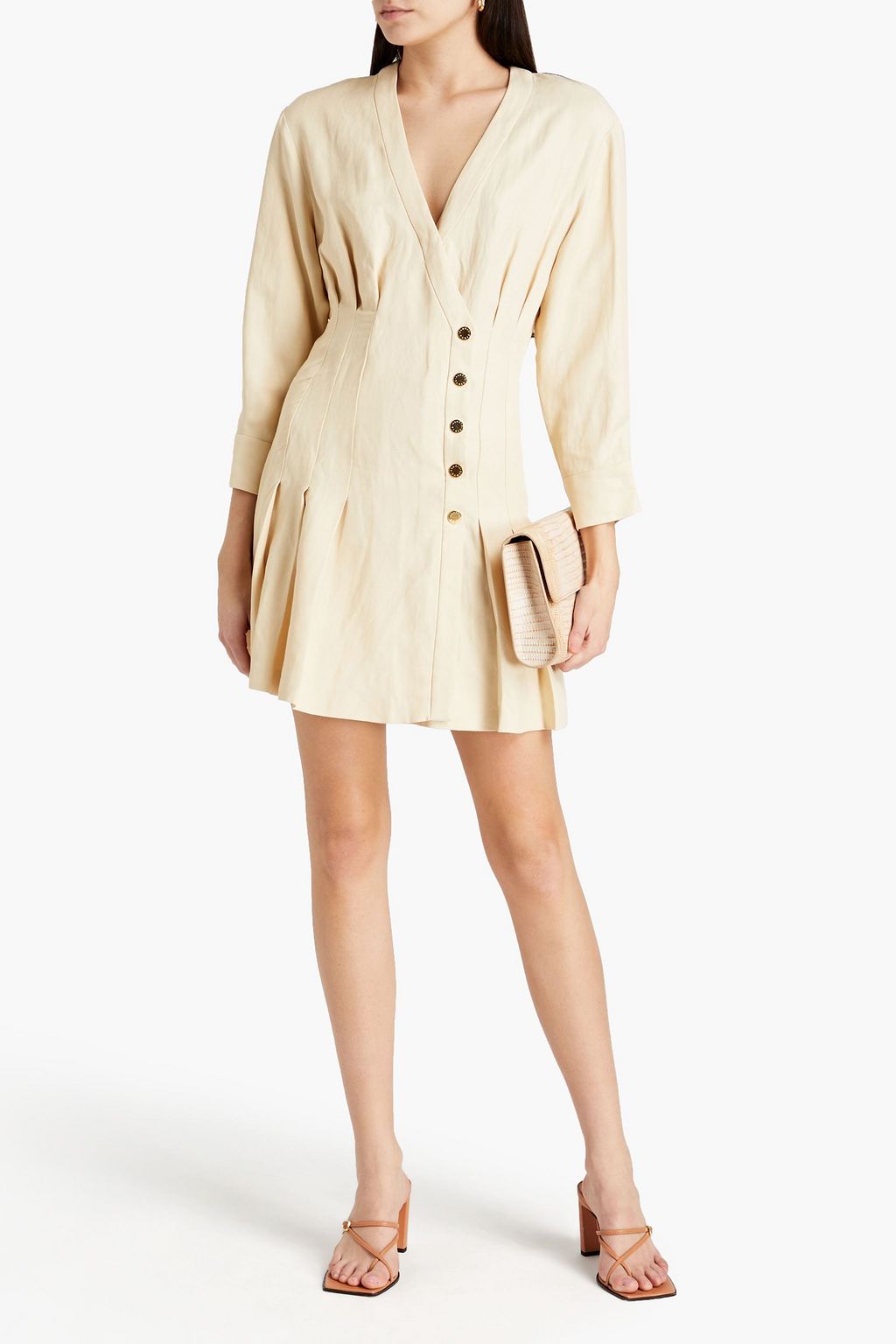 Cream Annie pleated twill mini dress 
