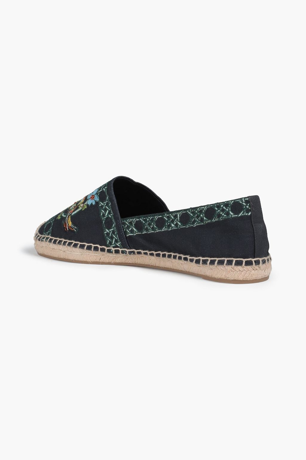 TORY BURCH Embellished printed canvas espadrilles