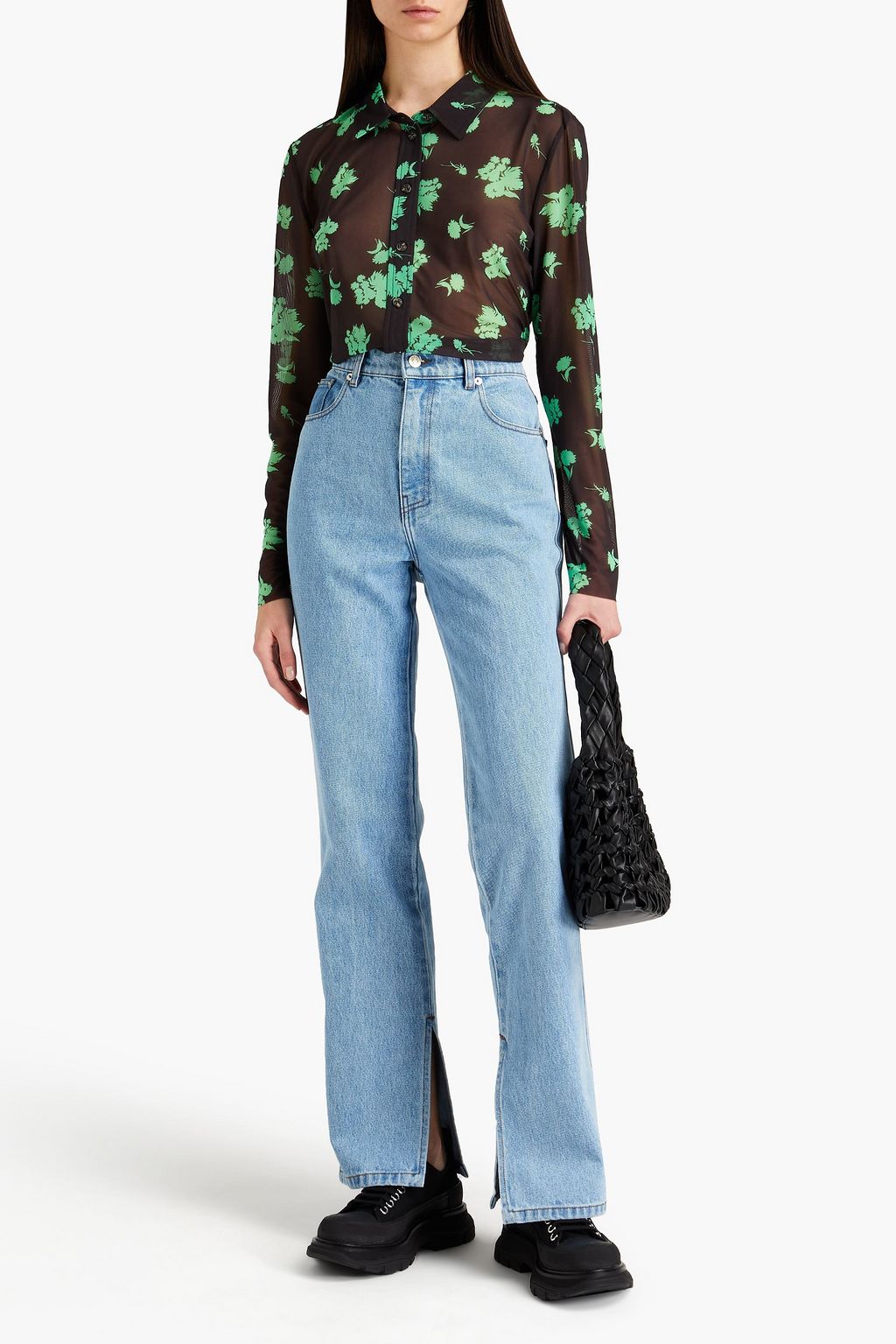 GANNI Printed mesh shirt