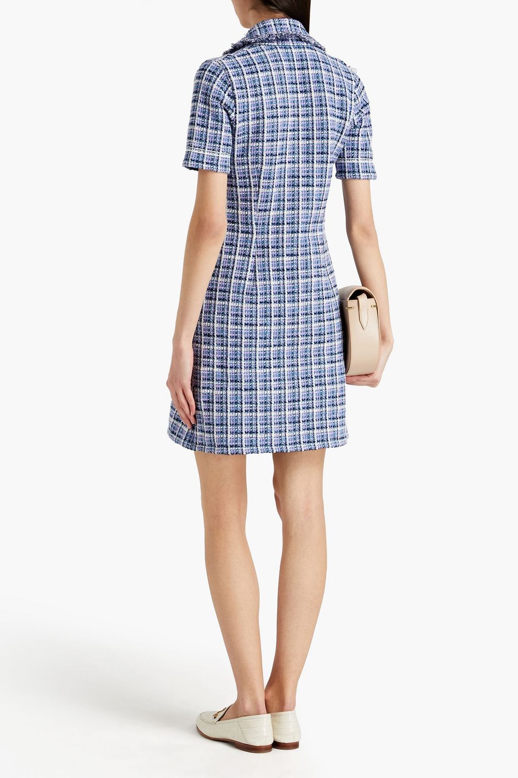 SANDRO Ludivine double-breasted checked cotton-blend bouclé-tweed mini dress