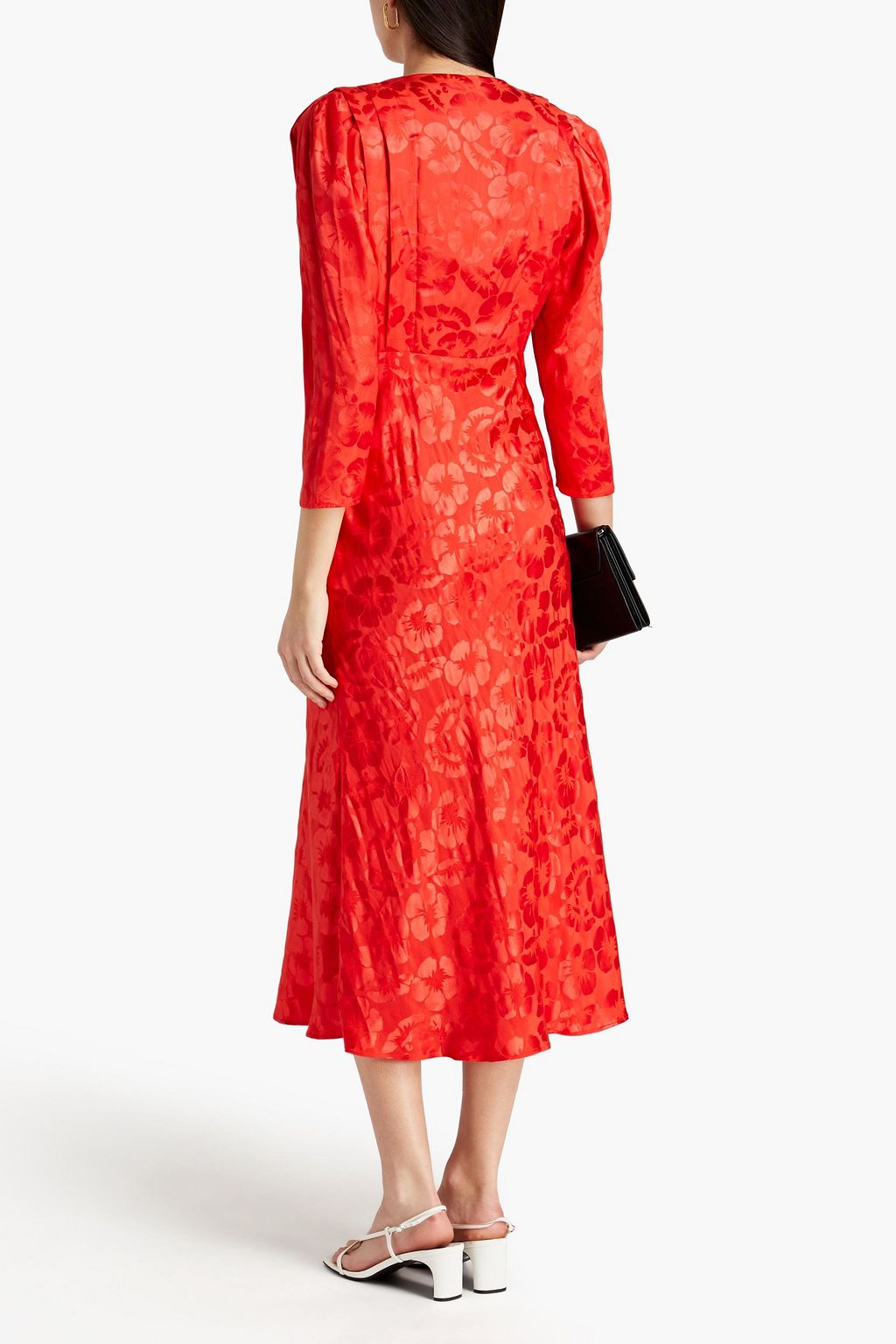 SANDRO Azel silk-blend floral-jacquard midi dress
