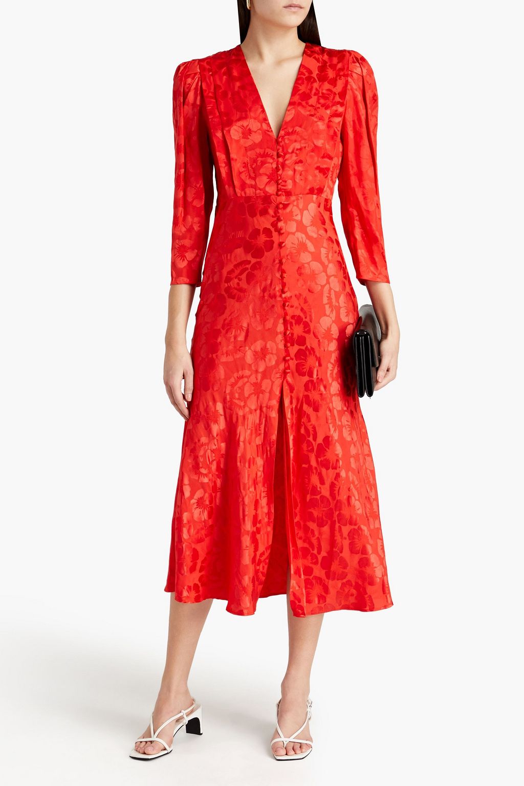 SANDRO Azel silk-blend floral-jacquard midi dress