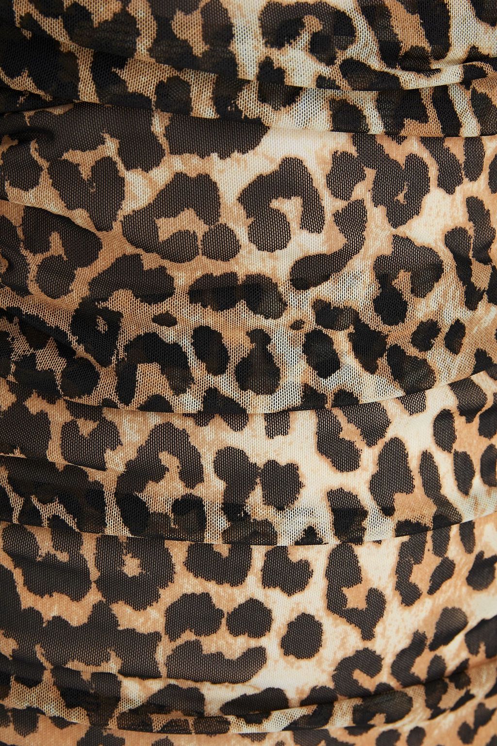 GANNI Ruched leopard-print mesh midi dress