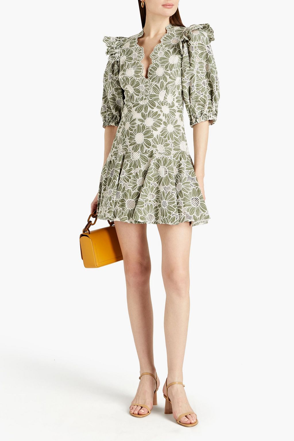 SANDRO Ruffled cotton guipure lace mini dress