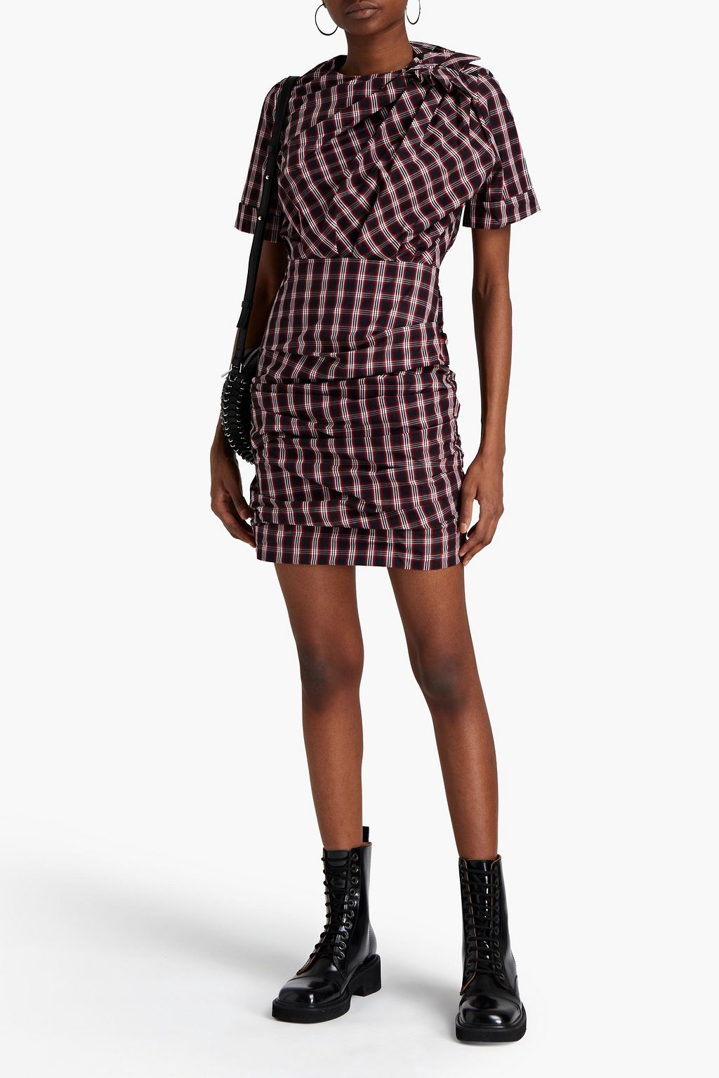 MARANT ÉTOILE Oria ruched checked cotton-poplin mini dress