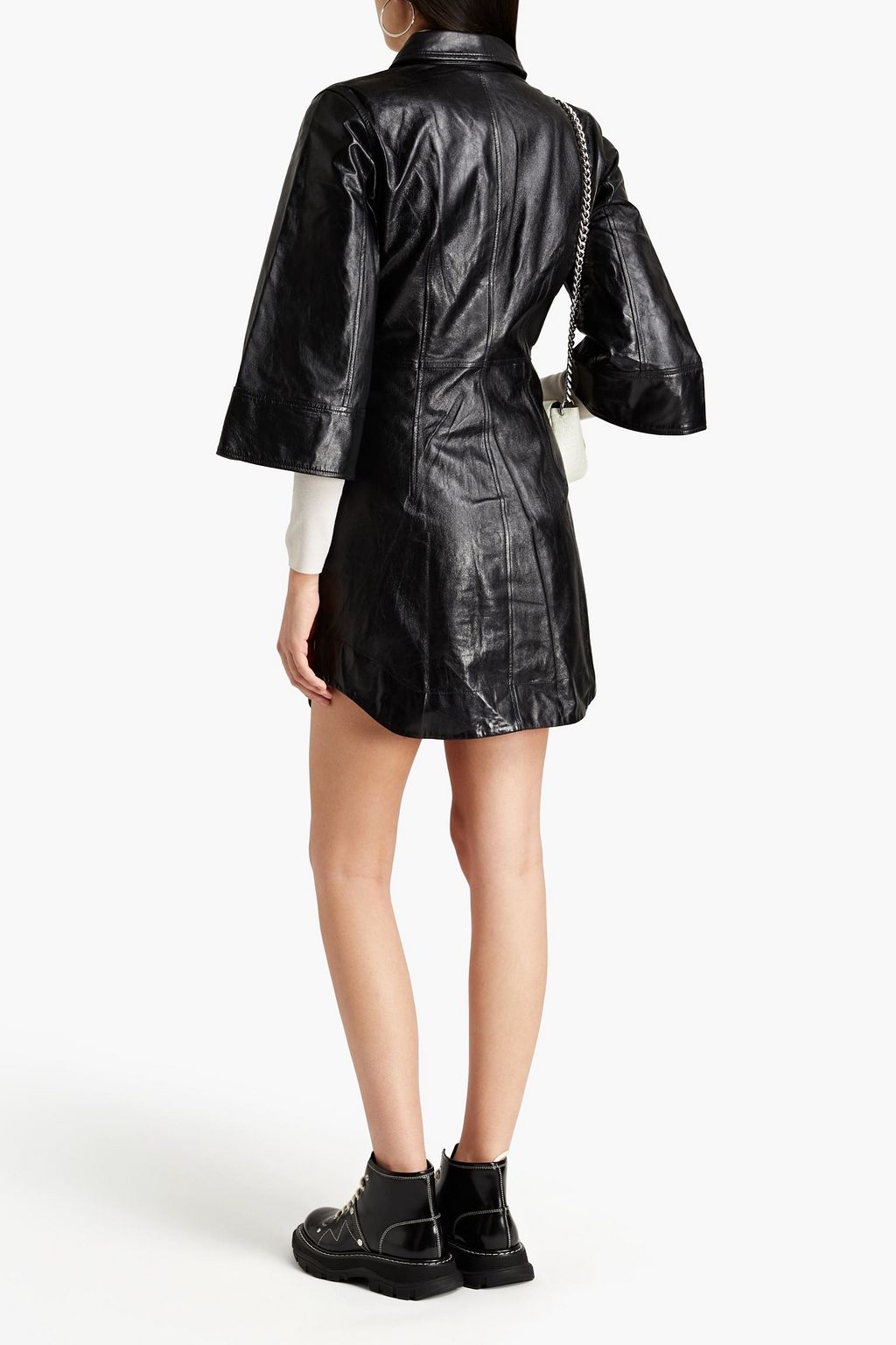 GANNI Leather mini shirt dress