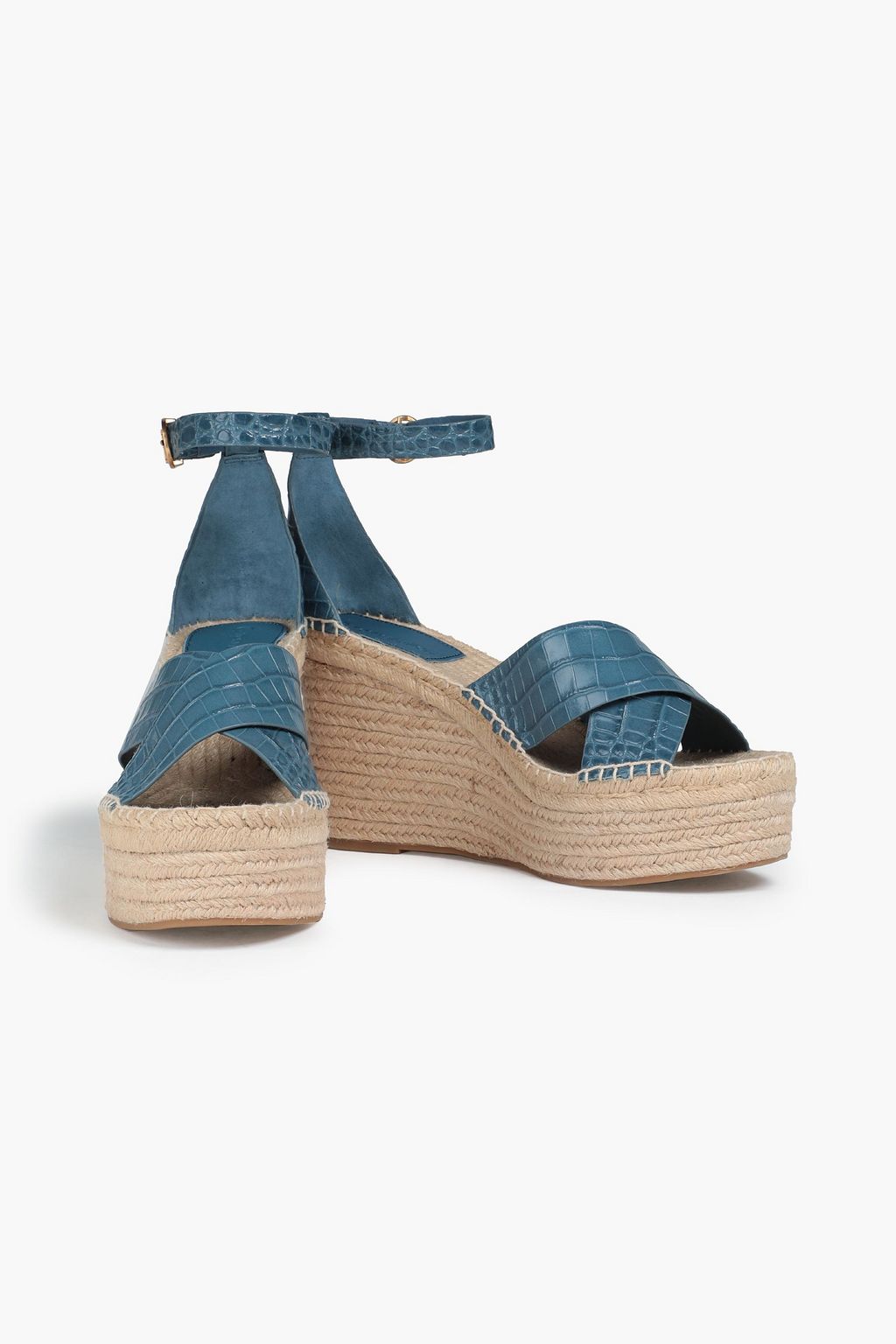 TORY BURCH Selby 105 croc-effect leather wedge espadrille sandals