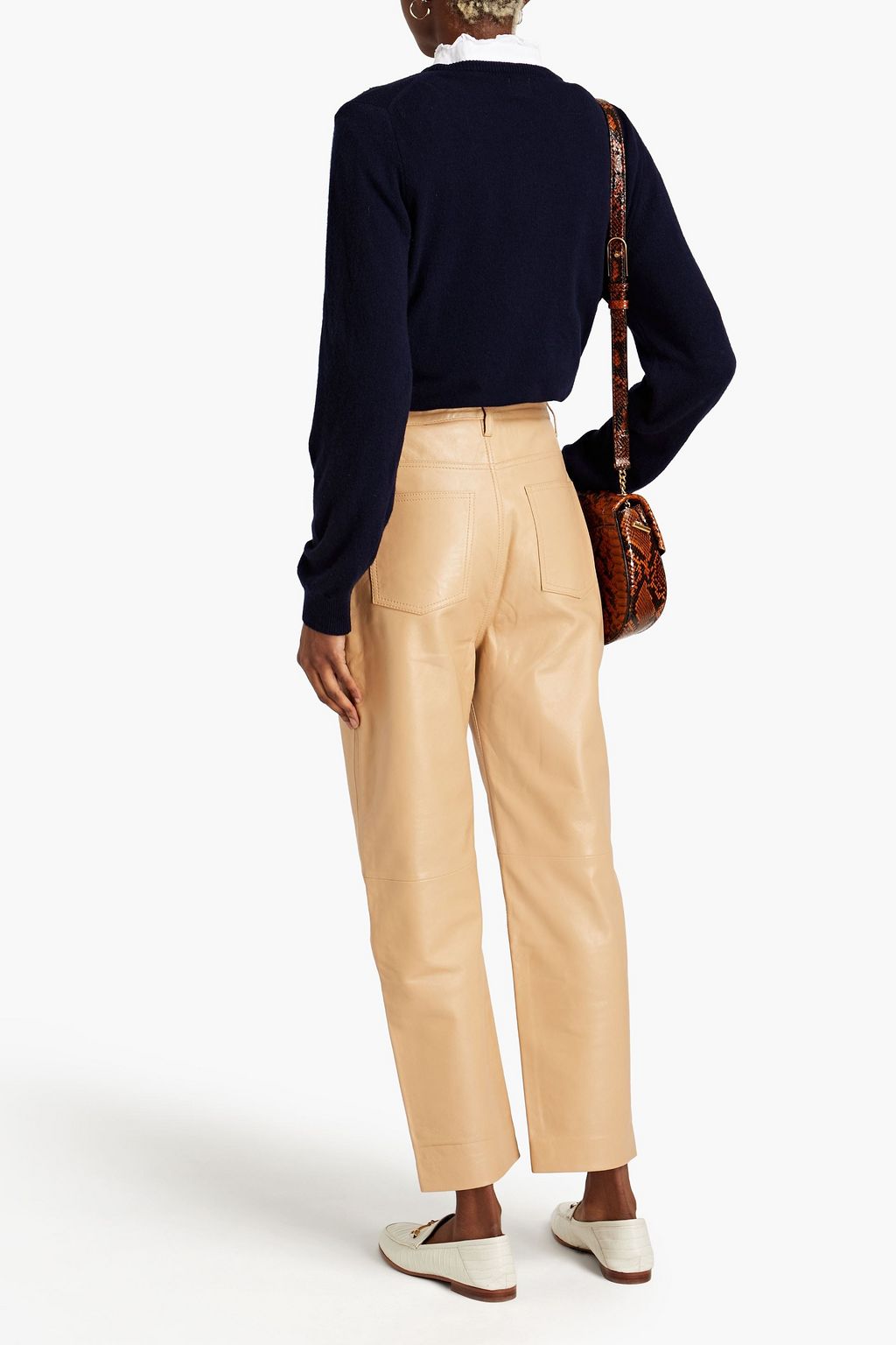 SANDRO Cropped leather straight-leg pants