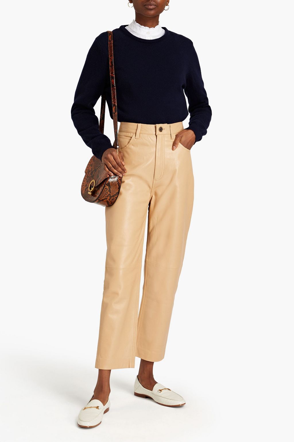 SANDRO Cropped leather straight-leg pants