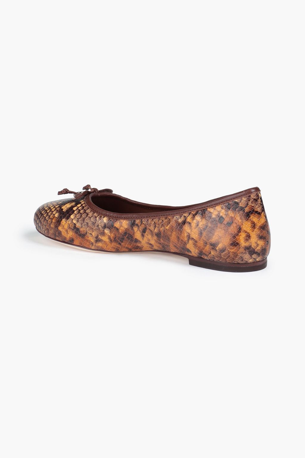 TORY BURCH Tory Charm bow-embellished snake-effect leather ballet flats
