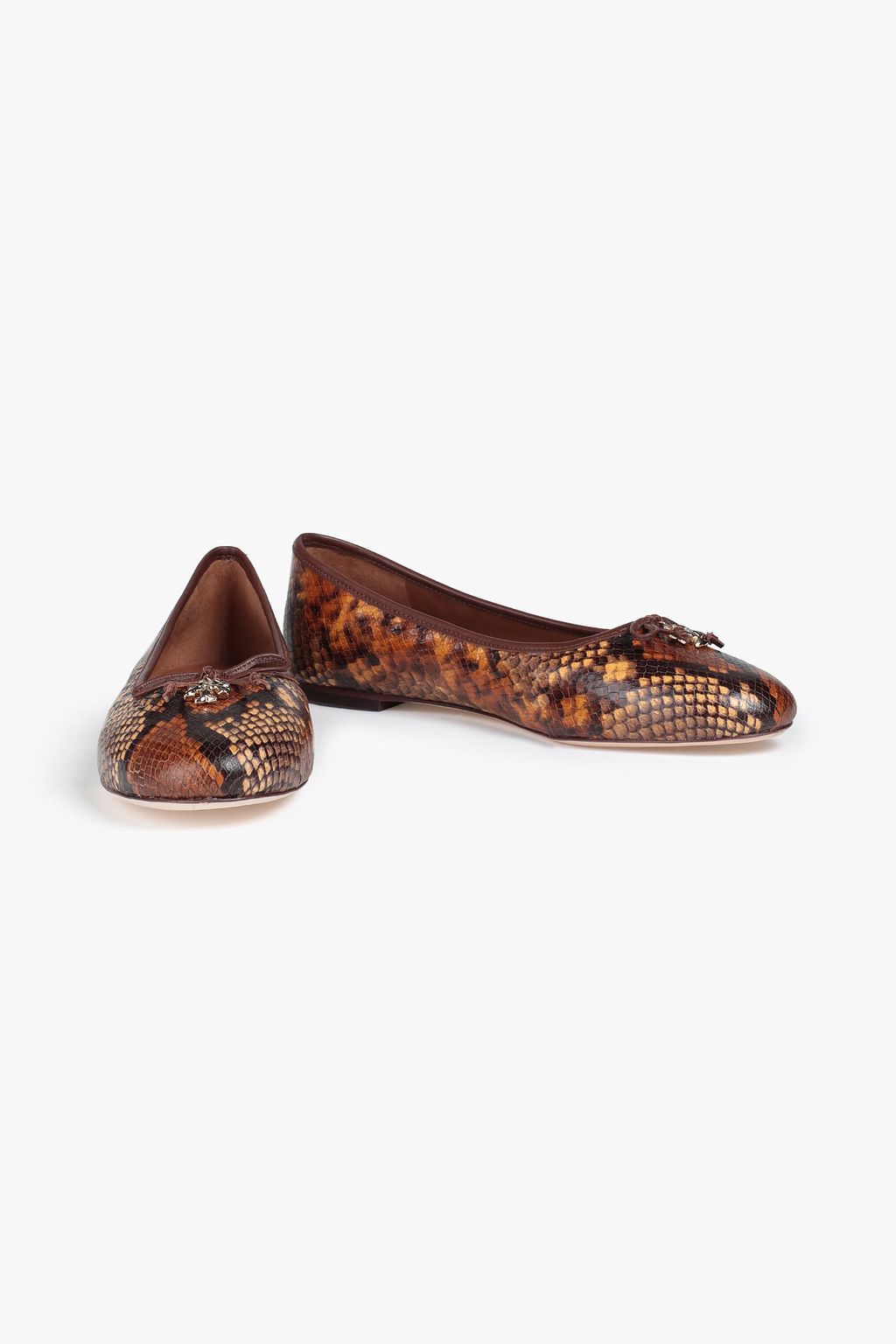 TORY BURCH Tory Charm bow-embellished snake-effect leather ballet flats
