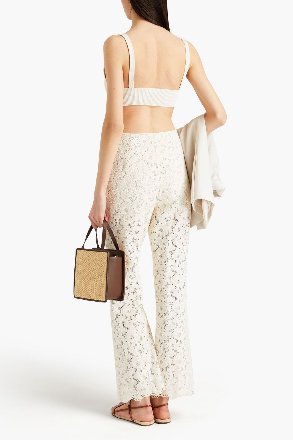 SANDRO Valence cotton-blend guipure lace bootcut pants