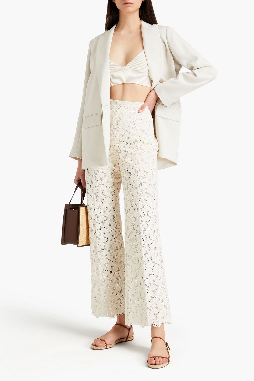 SANDRO Valence cotton-blend guipure lace bootcut pants