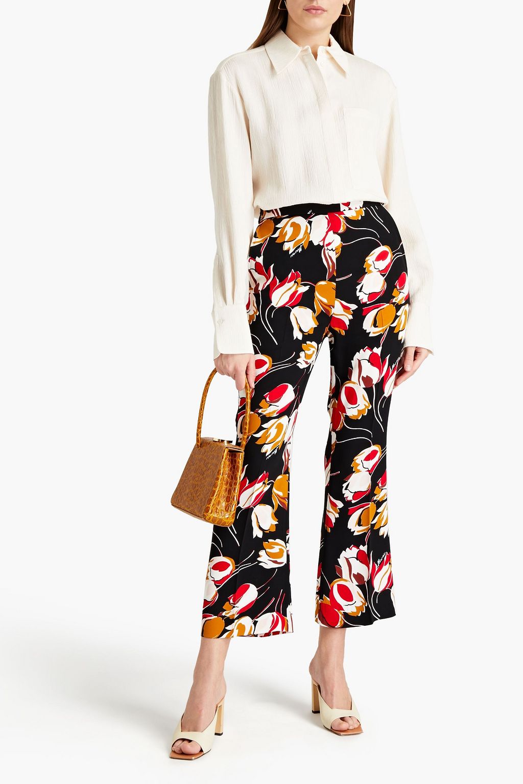 MARNI Floral-print crepe bootcut pants