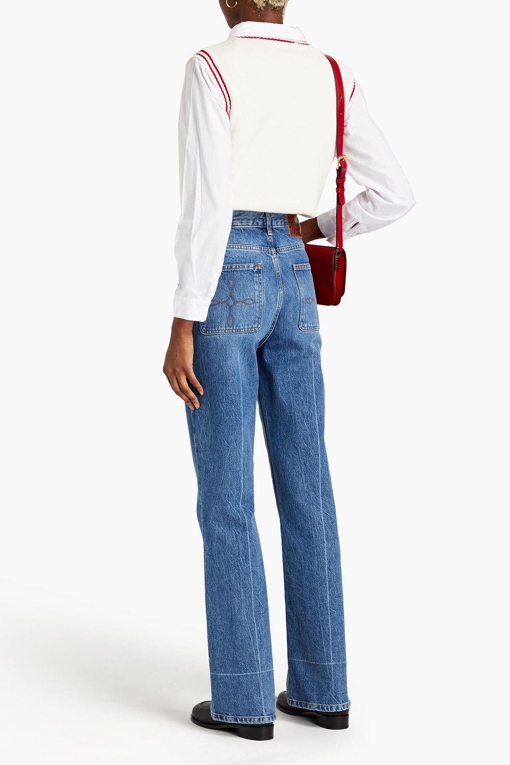 SANDRO Embroidered high-rise flared jeans