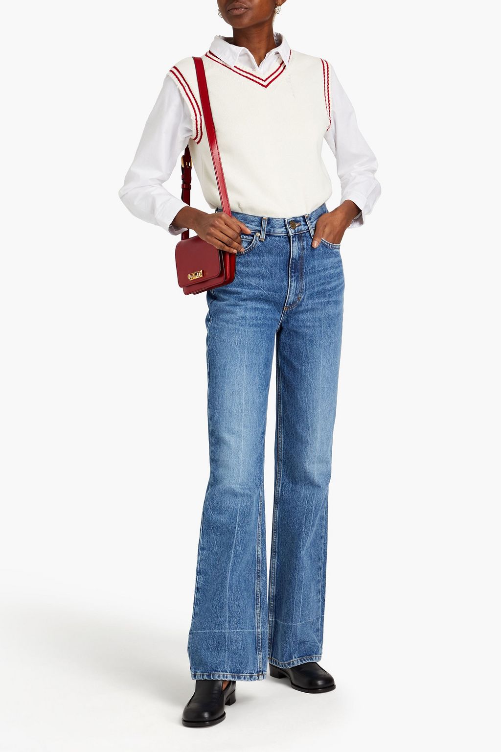 SANDRO Embroidered high-rise flared jeans