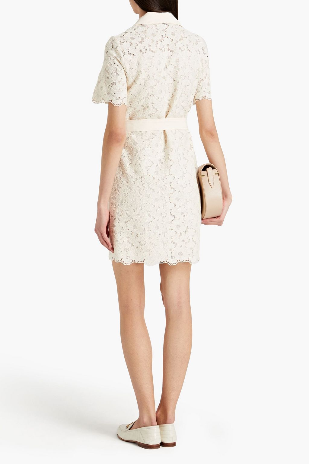 SANDRO Adrienne belted cotton-blend lace mini dress