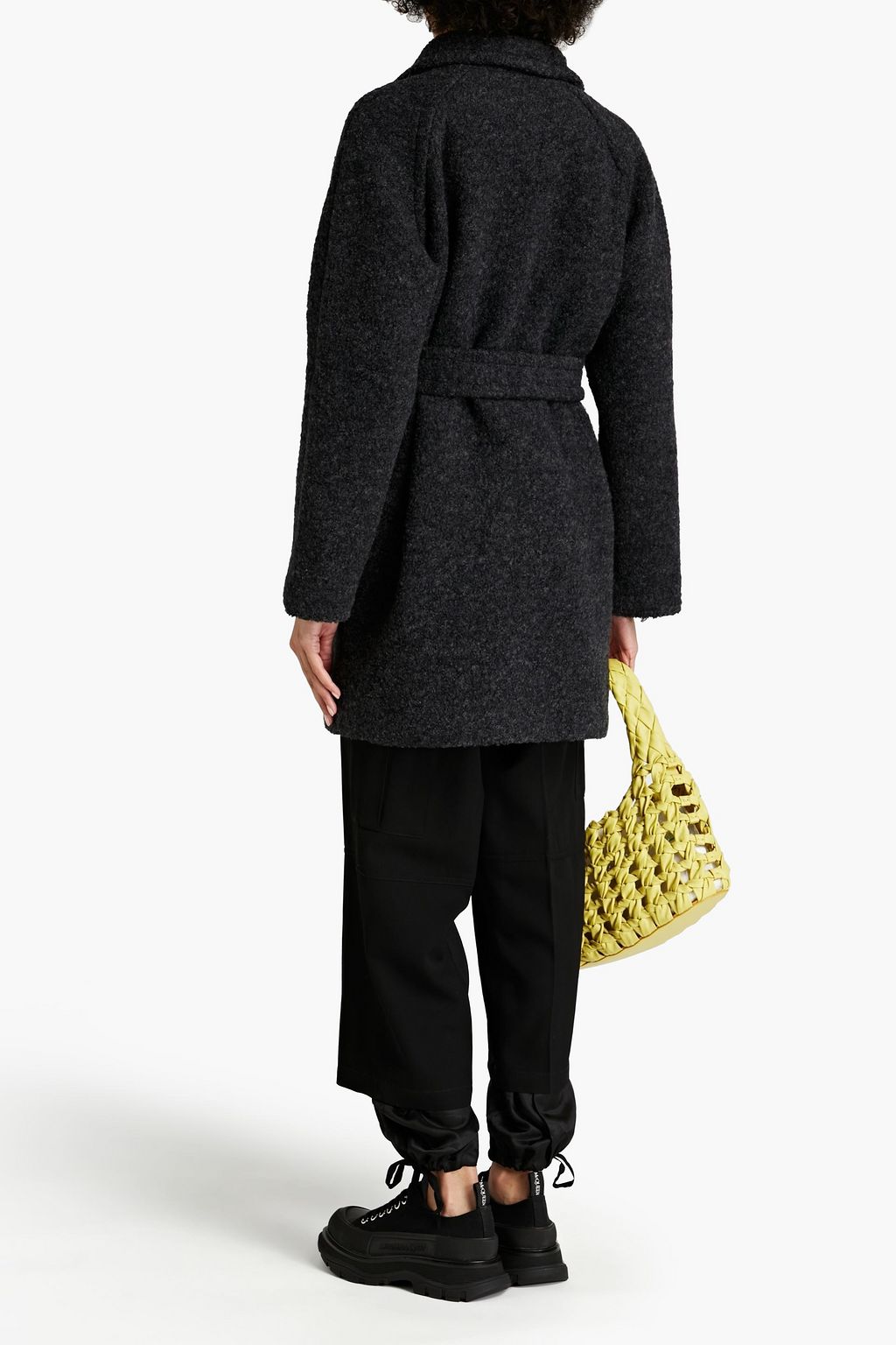 GANNI Double-breasted belted wool-blend bouclé coat