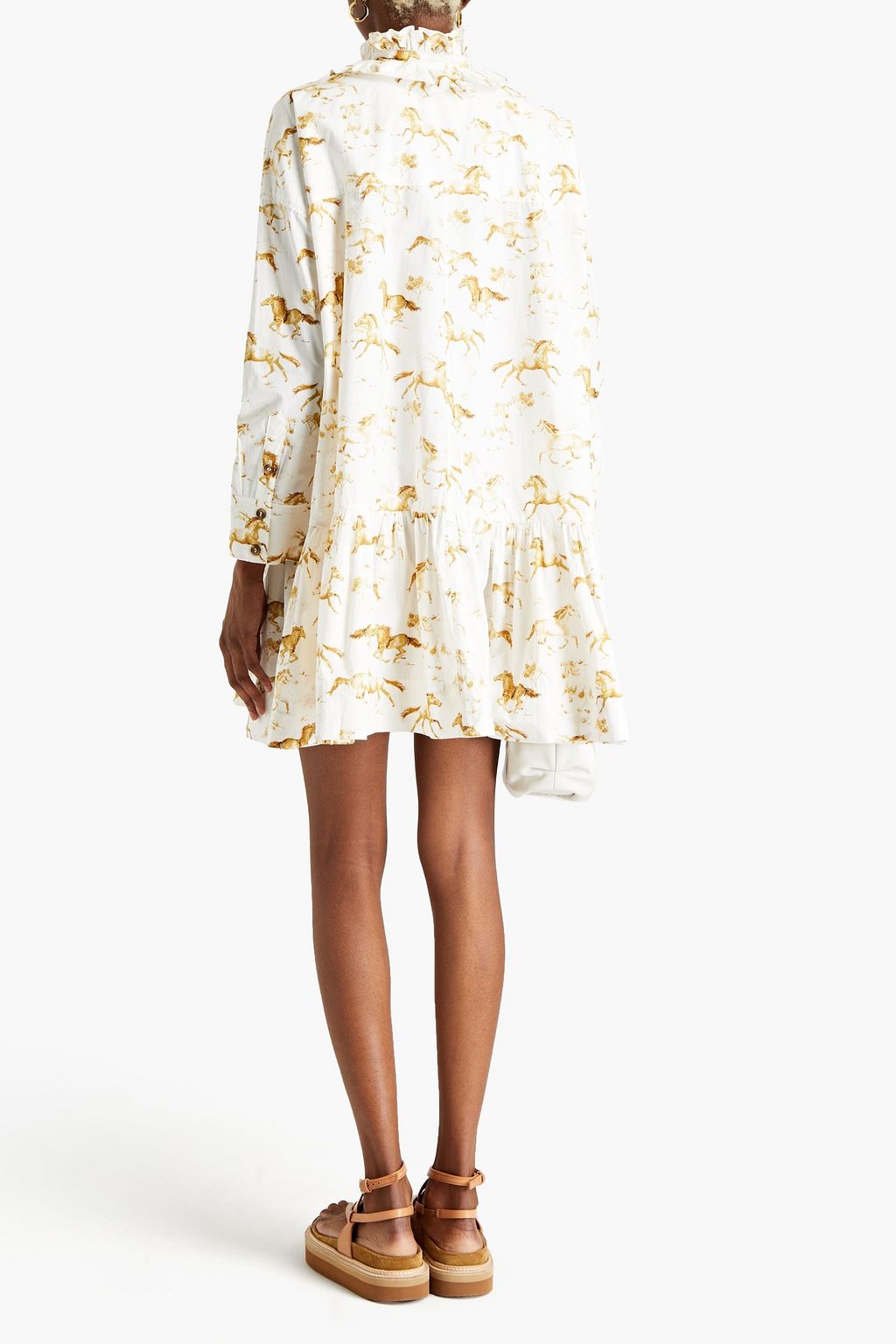 GANNI Ruffle-trimmed printed organic cotton-poplin mini dress