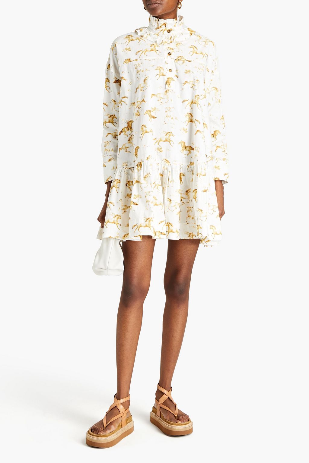 GANNI Ruffle-trimmed printed organic cotton-poplin mini dress