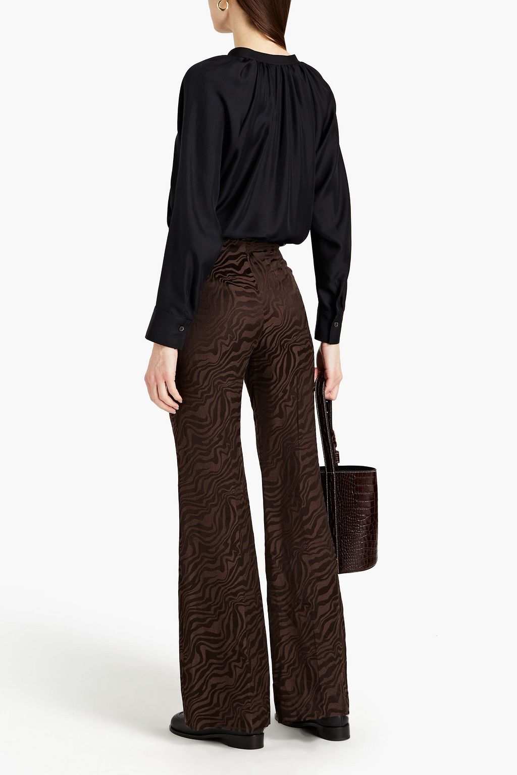 SANDRO Come satin-jacquard flared pants