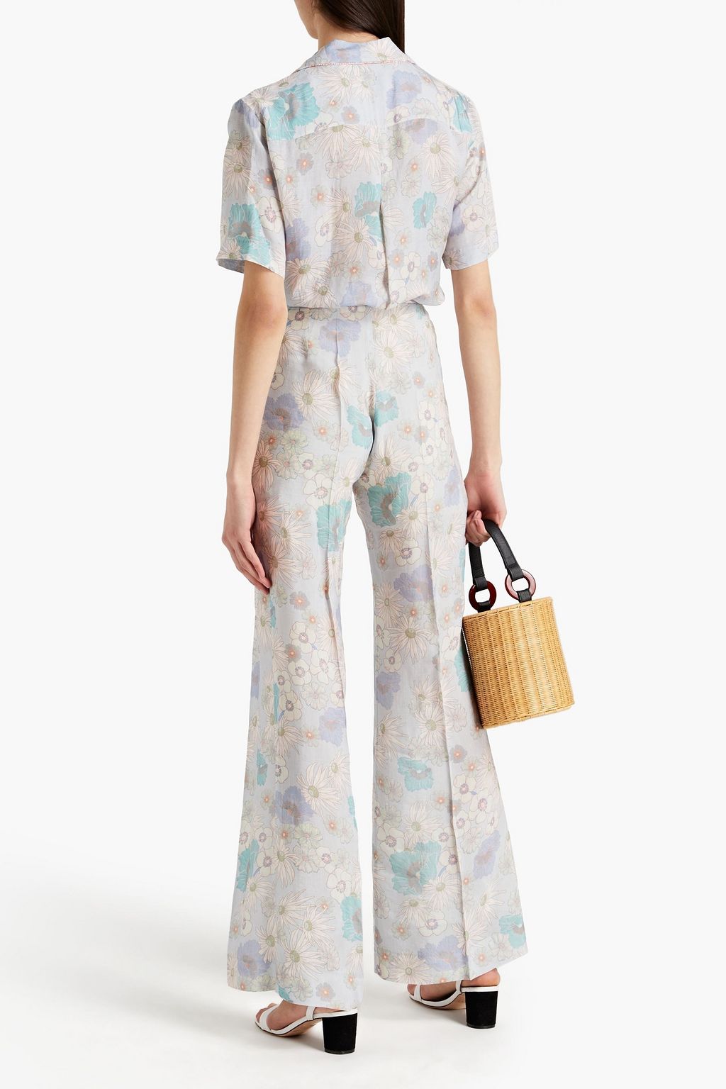 SANDRO Lucius floral-print shantung flared pants