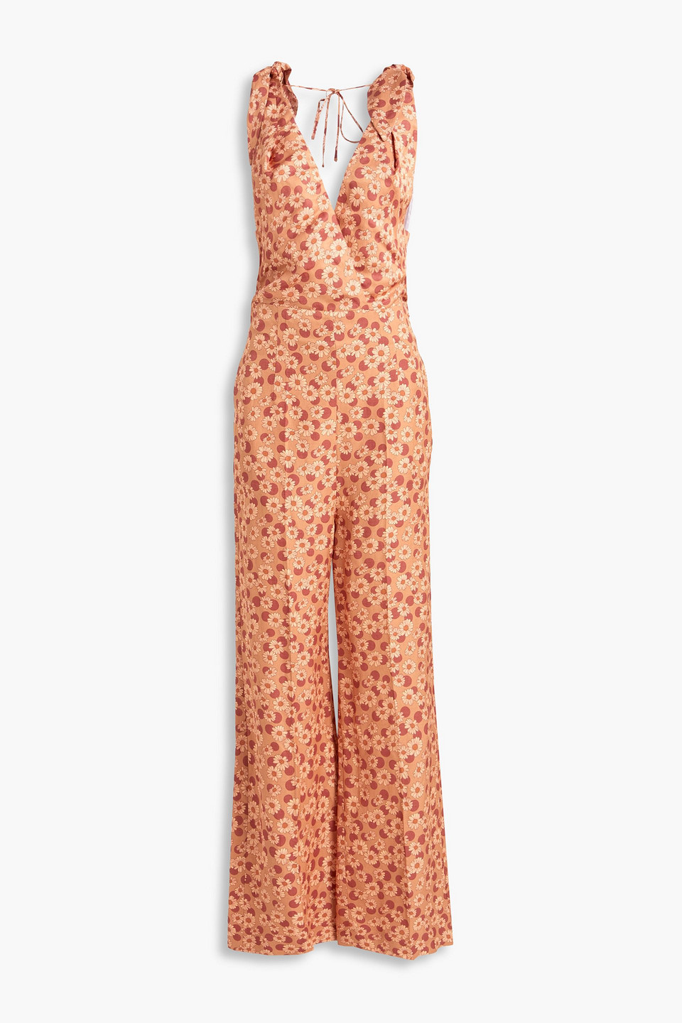 Cutout printed twill jumpsuit