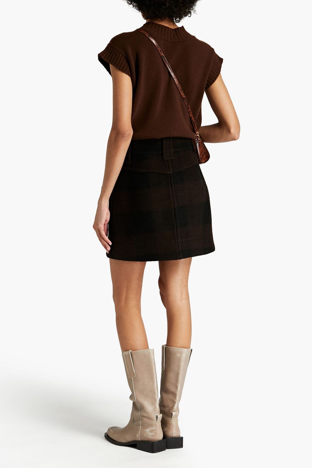GANNI Checked wool-blend mini skirt