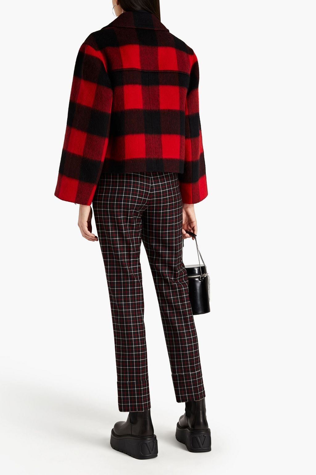 GANNI Doublebreasted gingham woolblend jacket THE