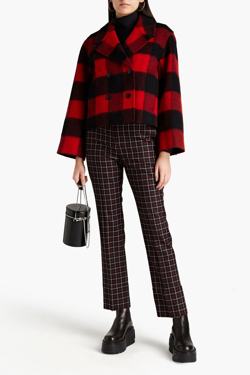 GANNI Doublebreasted gingham woolblend jacket THE