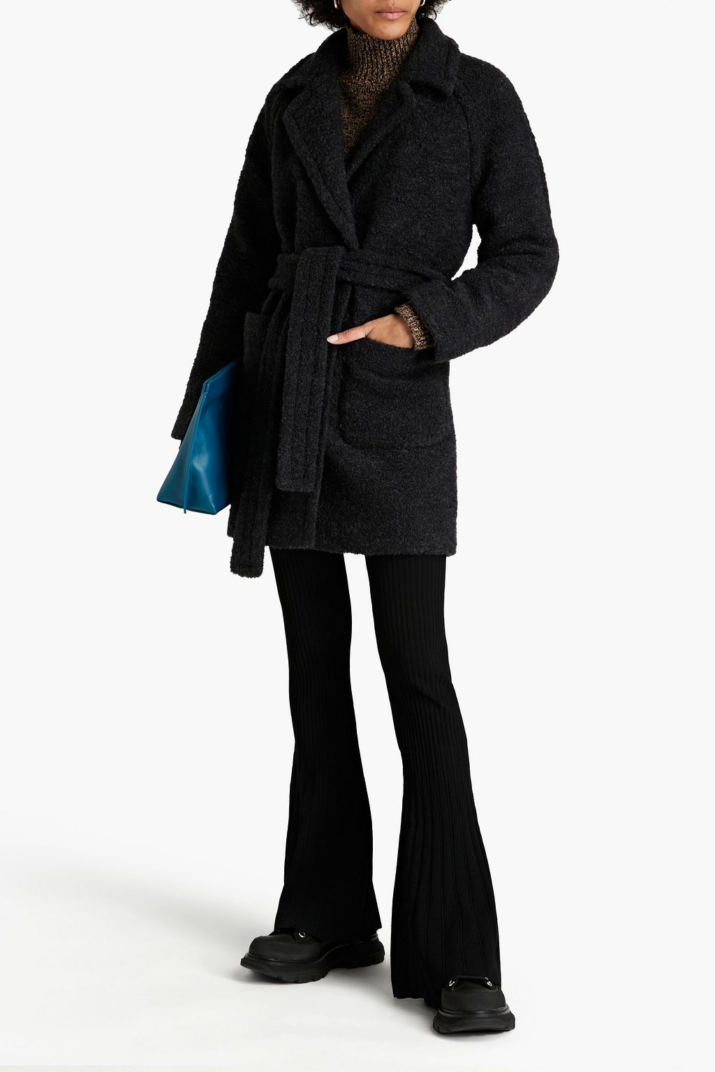 GANNI Double-breasted belted wool-blend bouclé coat