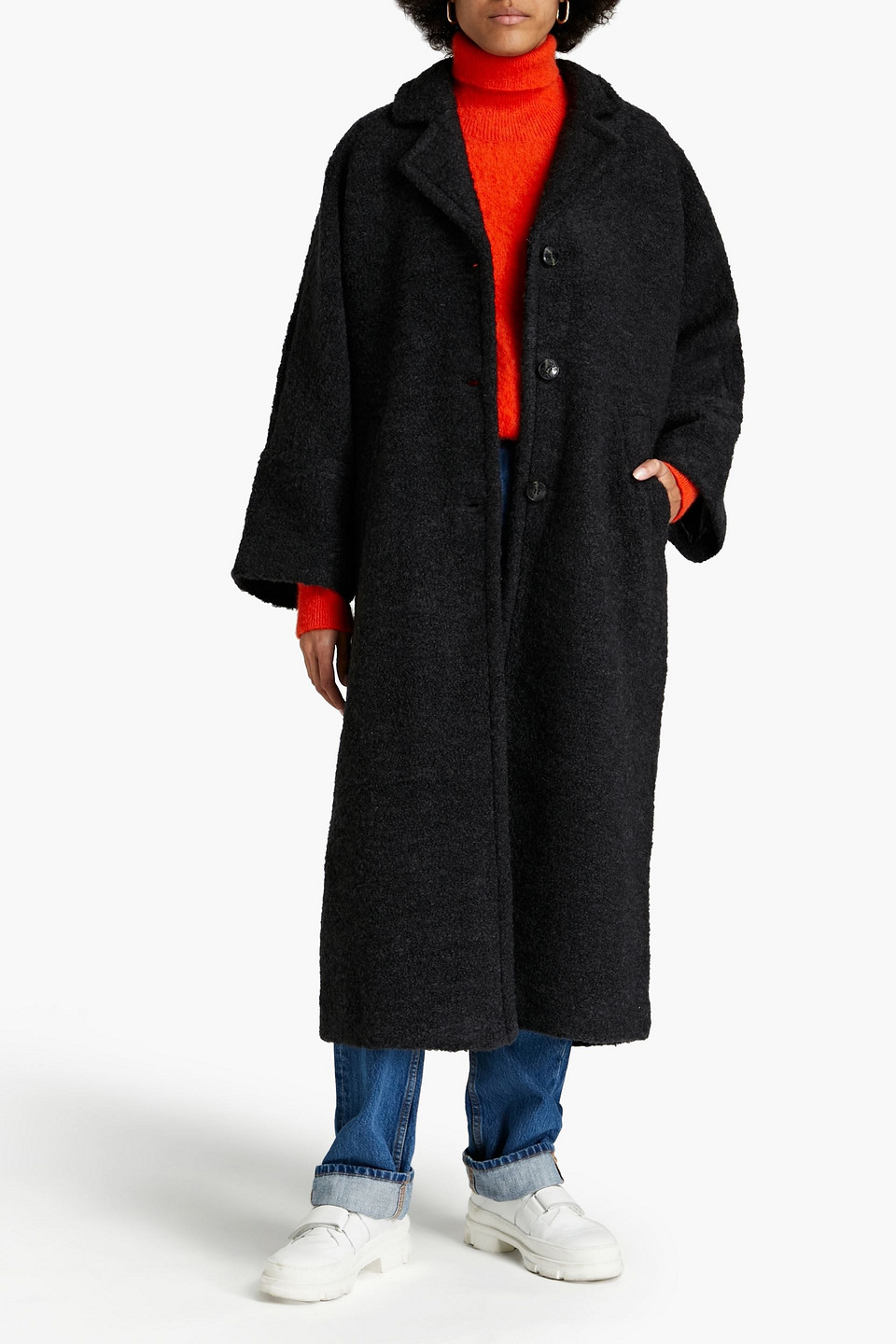 Ganni Wool-blend Bouclé Coat In 