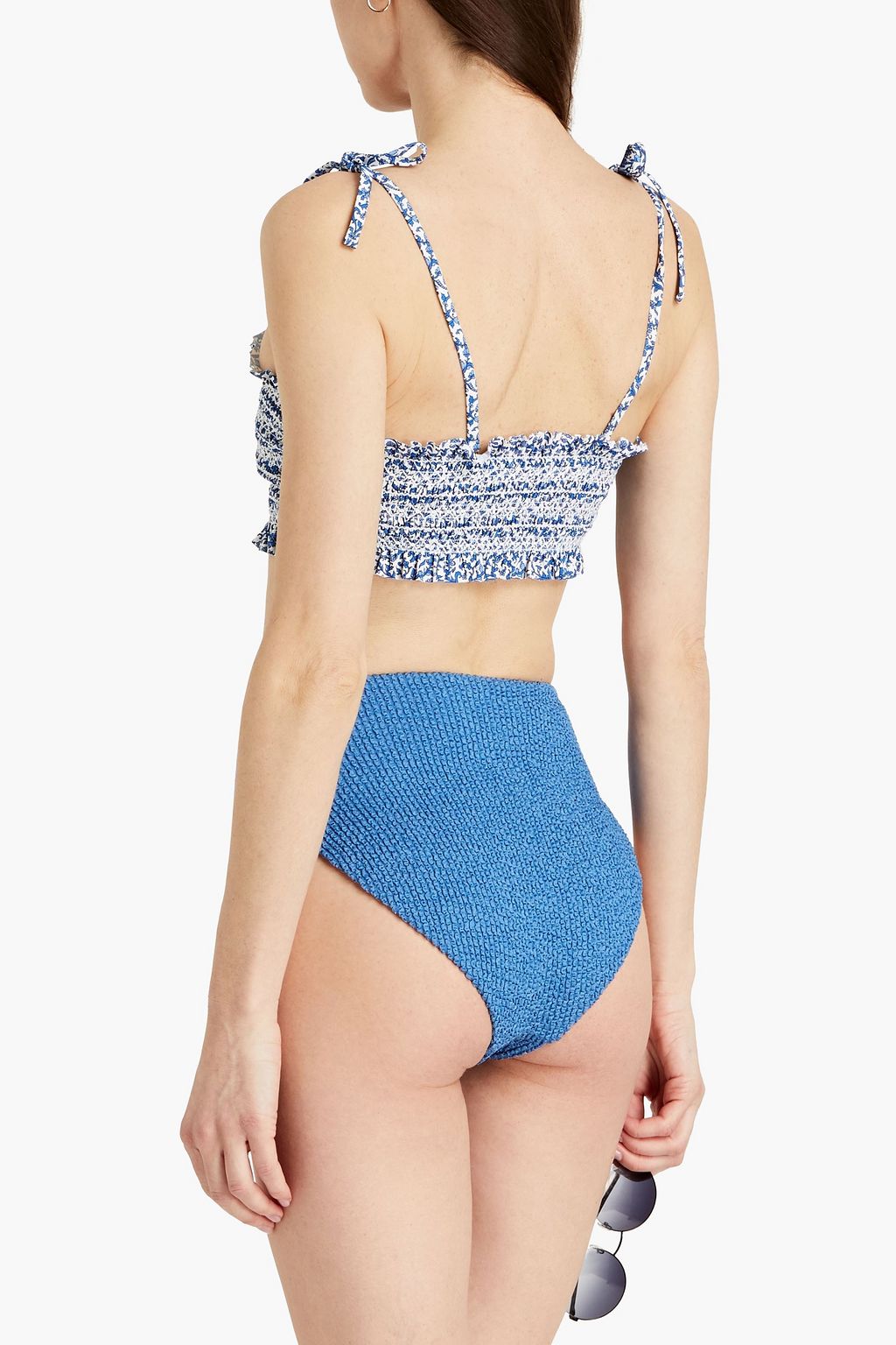 TORY BURCH Costa shirred floral-print bikini top
